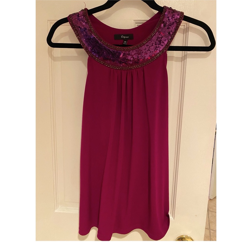 Express Magenta Sequin High Neck Racerback Top (fits like a small)
